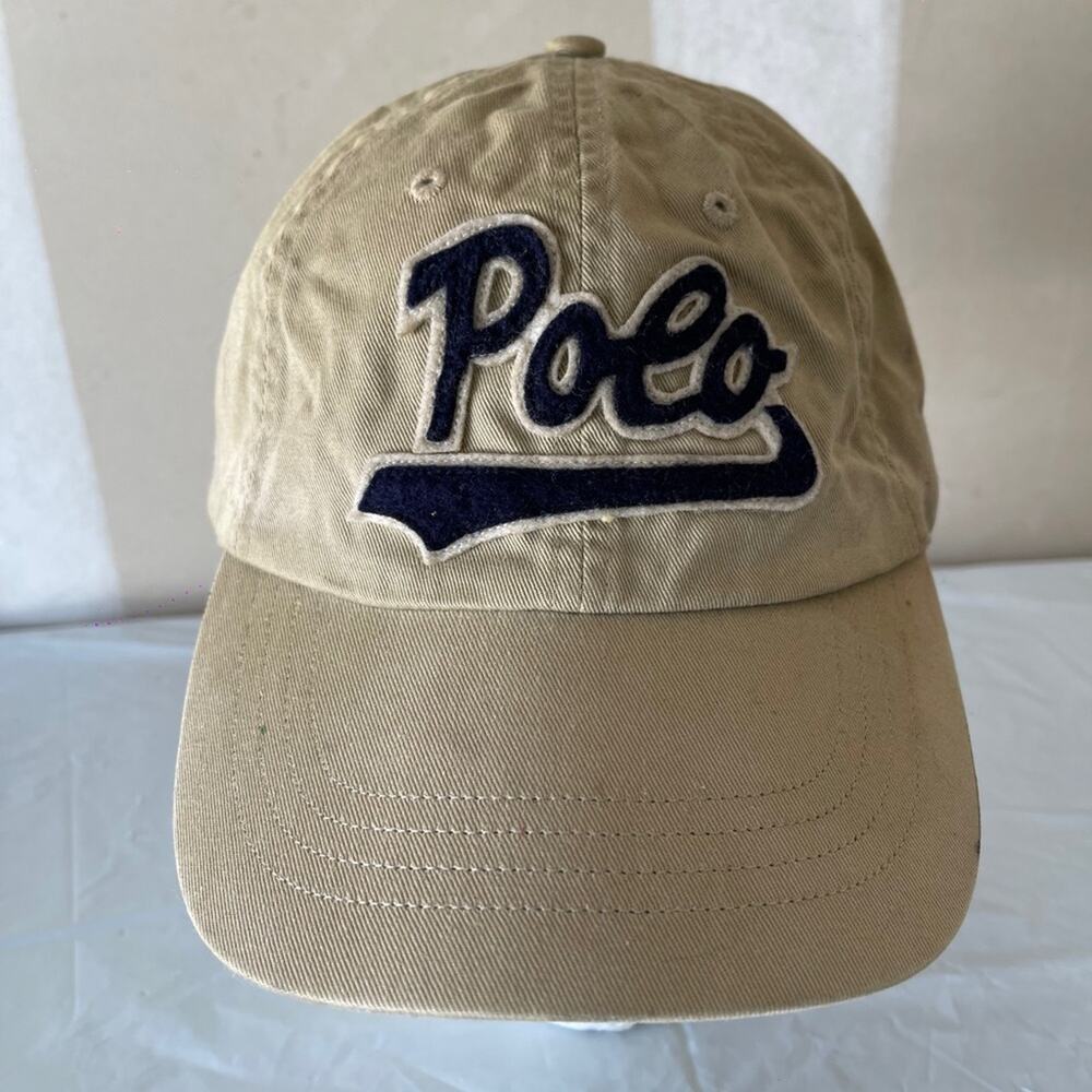 Polo Ralph Lauren Hat Cap Khaki Tan Strapback Script Spellout Black Pony Lo Pro